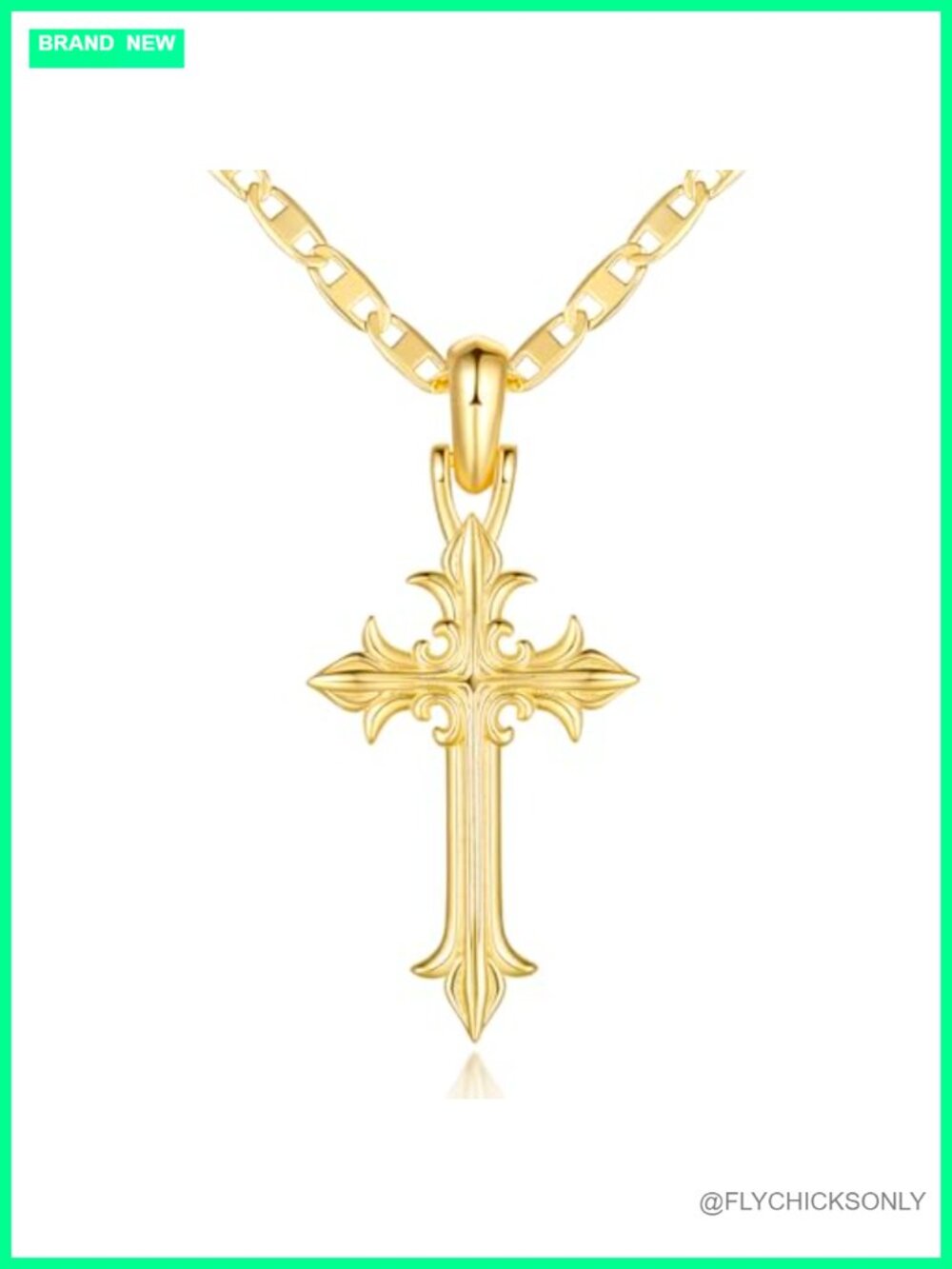 Gold Plated Cross Necklace 14k Mariner Chain Pendant 30mm